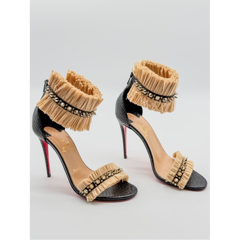 Christian Louboutin Poupedou Raffia Leather Studded Sandals 100 EU 36.5 US 6.5